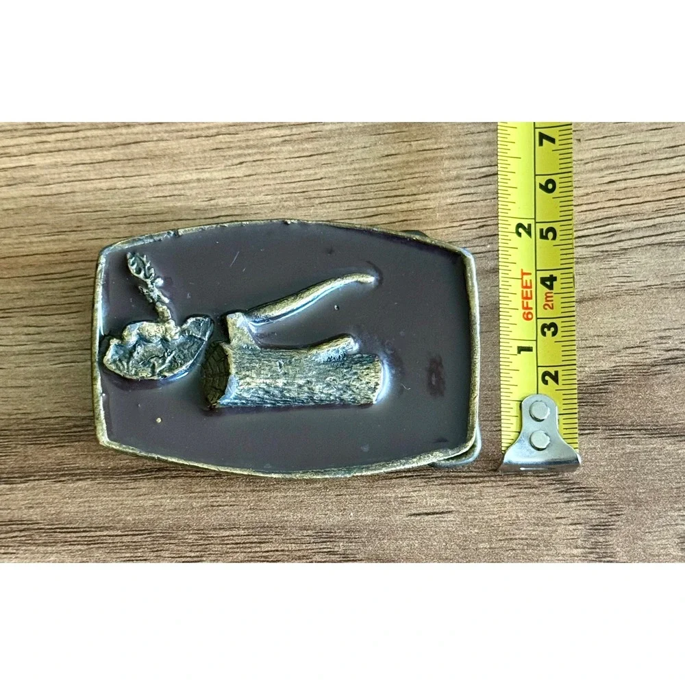 Vintage Lumberjack Axe Chopping Wood 3D Enamel Belt Buckle Logger Rustic